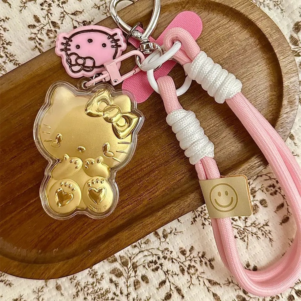 Hello Kitty Pink and Gold Charm Lanyard Keychain